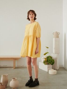 Yellow Gingham Babydoll Dress - Women